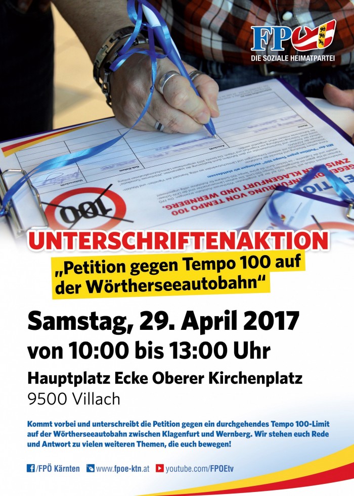 Unterschriftenaktion "Petition gegen Tempo 100 auf der Wörtherseeautobahn"