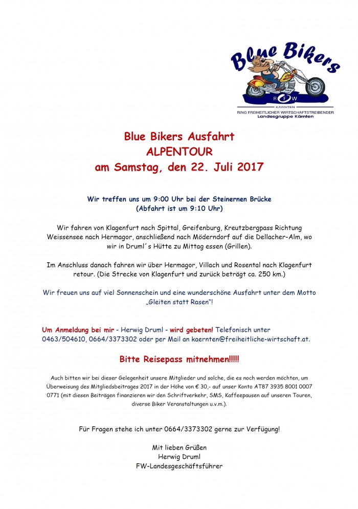 Blue Bikers Ausfahrt "Alpentour"